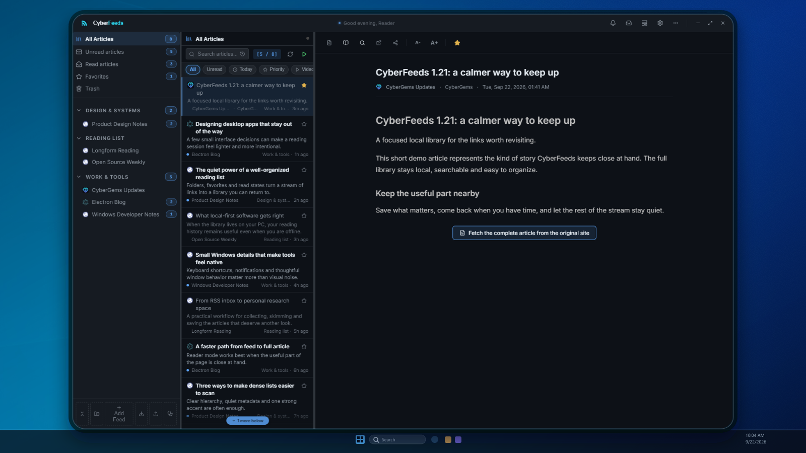 CyberFeeds — Follow websites, YouTube and Reddit in one calm, private reading space.